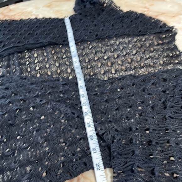 Black Sheer Cutout Lacey 3/4 Sleeve Cardigan with Open Front Crochet Size L - Picture 7 of 11